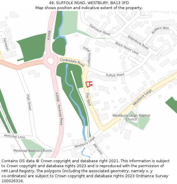 49, SUFFOLK ROAD, WESTBURY, BA13 3FD: Location map and indicative extent of plot