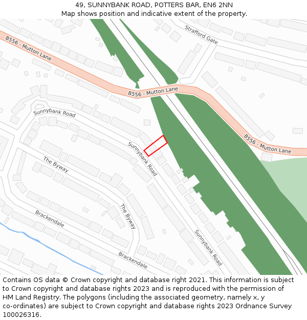 49, SUNNYBANK ROAD, POTTERS BAR, EN6 2NN: Location map and indicative extent of plot