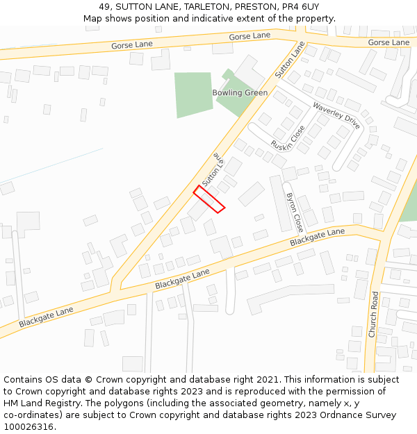 49, SUTTON LANE, TARLETON, PRESTON, PR4 6UY: Location map and indicative extent of plot