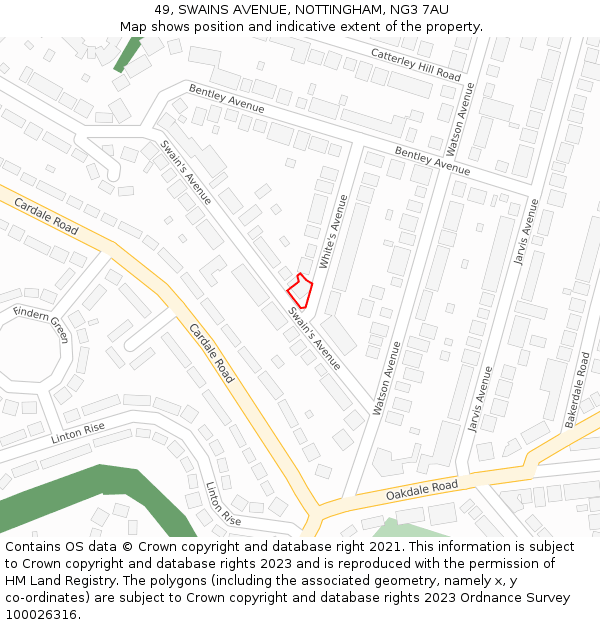 49, SWAINS AVENUE, NOTTINGHAM, NG3 7AU: Location map and indicative extent of plot