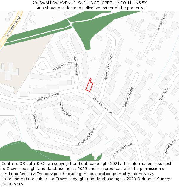 49, SWALLOW AVENUE, SKELLINGTHORPE, LINCOLN, LN6 5XJ: Location map and indicative extent of plot