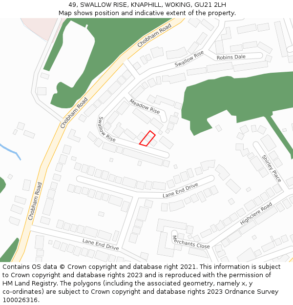 49, SWALLOW RISE, KNAPHILL, WOKING, GU21 2LH: Location map and indicative extent of plot