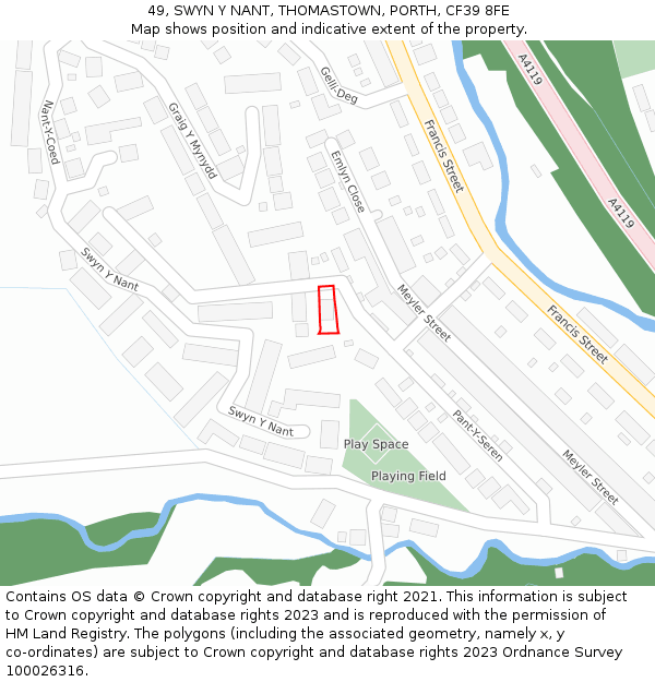 49, SWYN Y NANT, THOMASTOWN, PORTH, CF39 8FE: Location map and indicative extent of plot