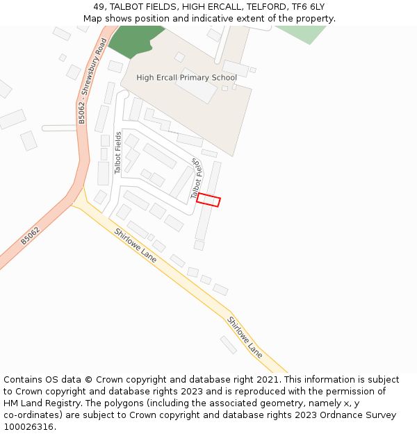 49, TALBOT FIELDS, HIGH ERCALL, TELFORD, TF6 6LY: Location map and indicative extent of plot