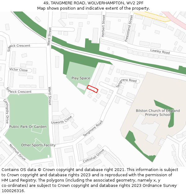 49, TANGMERE ROAD, WOLVERHAMPTON, WV2 2PF: Location map and indicative extent of plot