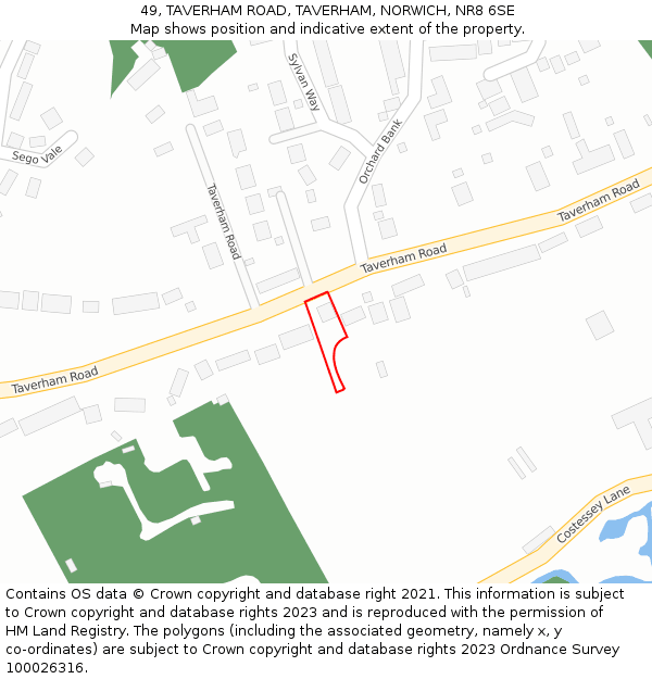 49, TAVERHAM ROAD, TAVERHAM, NORWICH, NR8 6SE: Location map and indicative extent of plot