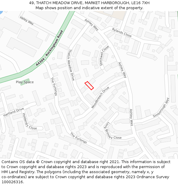 49, THATCH MEADOW DRIVE, MARKET HARBOROUGH, LE16 7XH: Location map and indicative extent of plot