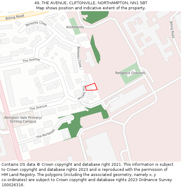 49, THE AVENUE, CLIFTONVILLE, NORTHAMPTON, NN1 5BT: Location map and indicative extent of plot