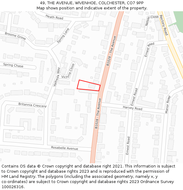 49, THE AVENUE, WIVENHOE, COLCHESTER, CO7 9PP: Location map and indicative extent of plot