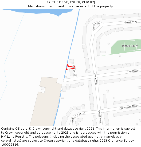 49, THE DRIVE, ESHER, KT10 8DJ: Location map and indicative extent of plot