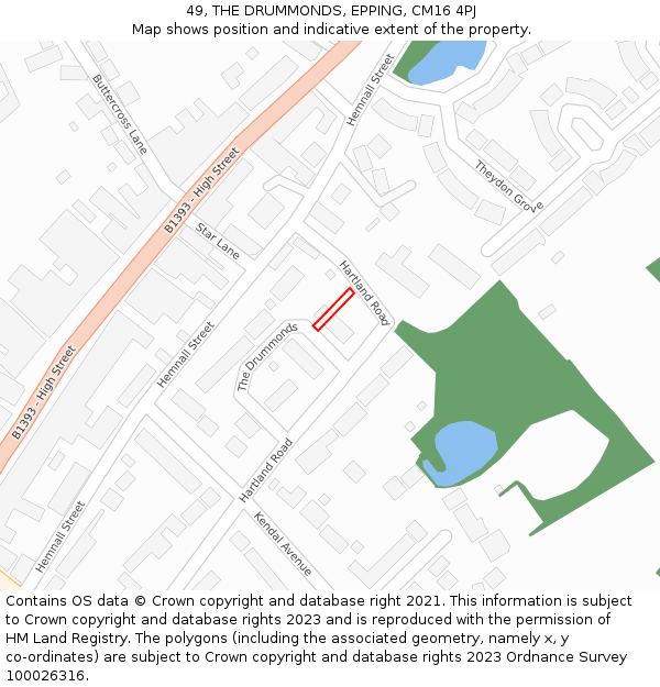 49, THE DRUMMONDS, EPPING, CM16 4PJ: Location map and indicative extent of plot