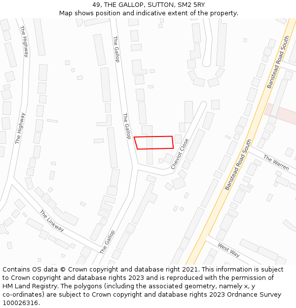 49, THE GALLOP, SUTTON, SM2 5RY: Location map and indicative extent of plot