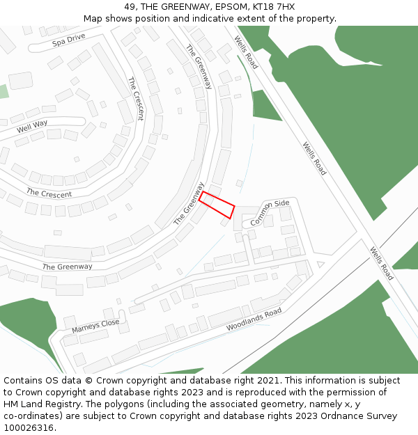 49, THE GREENWAY, EPSOM, KT18 7HX: Location map and indicative extent of plot