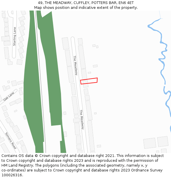 49, THE MEADWAY, CUFFLEY, POTTERS BAR, EN6 4ET: Location map and indicative extent of plot