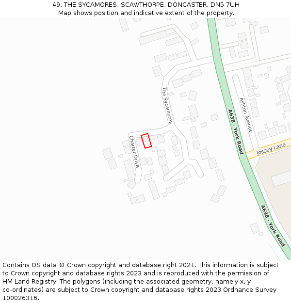 49, THE SYCAMORES, SCAWTHORPE, DONCASTER, DN5 7UH: Location map and indicative extent of plot