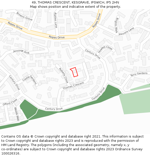 49, THOMAS CRESCENT, KESGRAVE, IPSWICH, IP5 2HN: Location map and indicative extent of plot