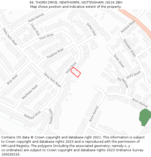 49, THORN DRIVE, NEWTHORPE, NOTTINGHAM, NG16 2BH: Location map and indicative extent of plot