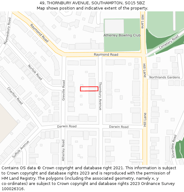 49, THORNBURY AVENUE, SOUTHAMPTON, SO15 5BZ: Location map and indicative extent of plot