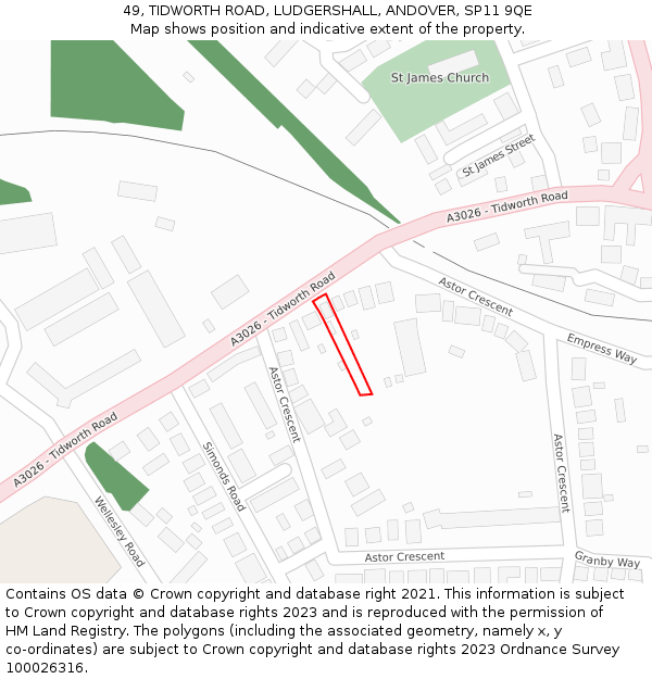 49, TIDWORTH ROAD, LUDGERSHALL, ANDOVER, SP11 9QE: Location map and indicative extent of plot