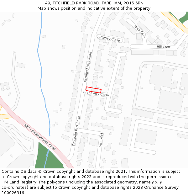 49, TITCHFIELD PARK ROAD, FAREHAM, PO15 5RN: Location map and indicative extent of plot