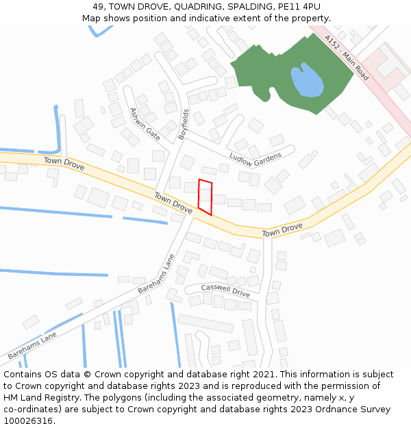 49, TOWN DROVE, QUADRING, SPALDING, PE11 4PU: Location map and indicative extent of plot