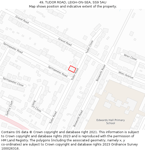 49, TUDOR ROAD, LEIGH-ON-SEA, SS9 5AU: Location map and indicative extent of plot