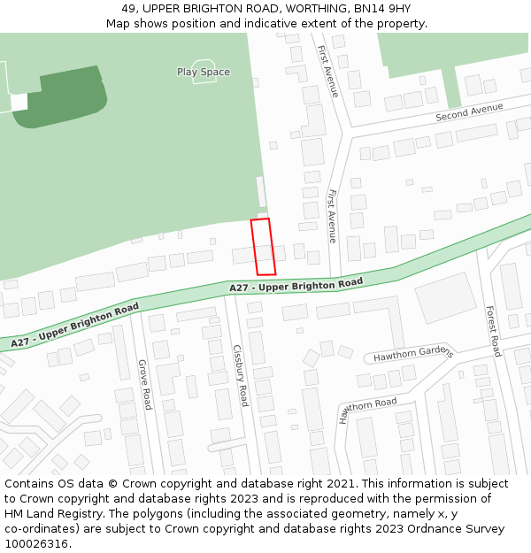 49, UPPER BRIGHTON ROAD, WORTHING, BN14 9HY: Location map and indicative extent of plot