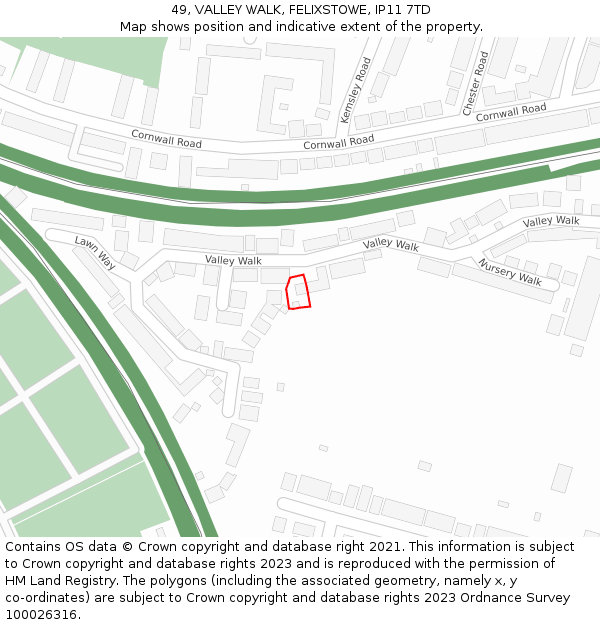 49, VALLEY WALK, FELIXSTOWE, IP11 7TD: Location map and indicative extent of plot