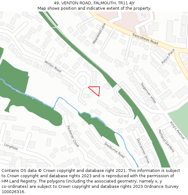 49, VENTON ROAD, FALMOUTH, TR11 4JY: Location map and indicative extent of plot