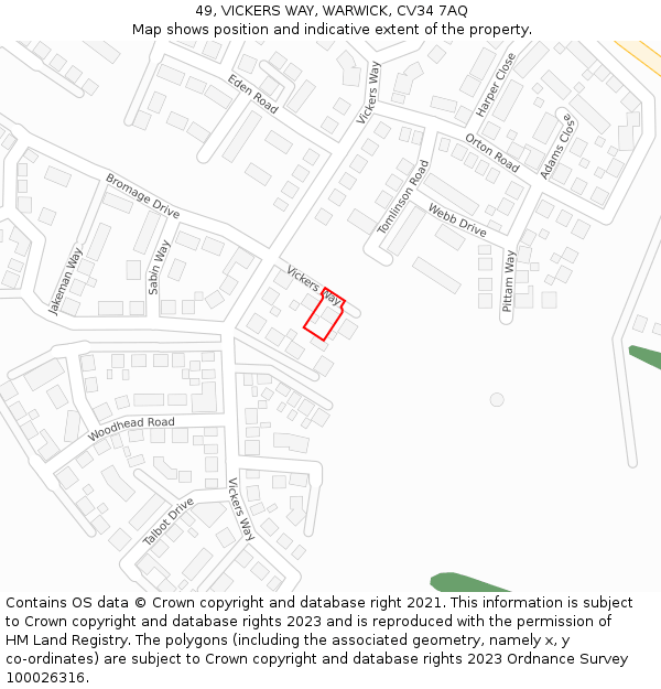 49, VICKERS WAY, WARWICK, CV34 7AQ: Location map and indicative extent of plot