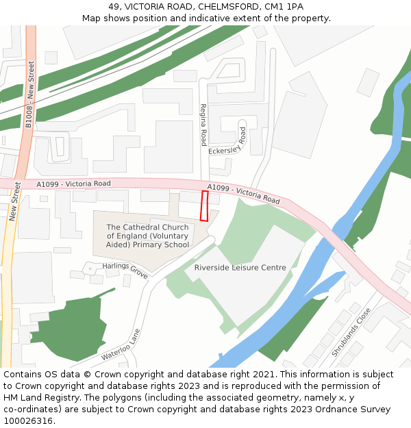 49, VICTORIA ROAD, CHELMSFORD, CM1 1PA: Location map and indicative extent of plot