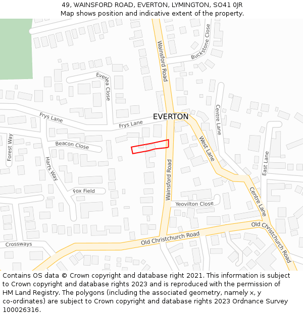 49, WAINSFORD ROAD, EVERTON, LYMINGTON, SO41 0JR: Location map and indicative extent of plot