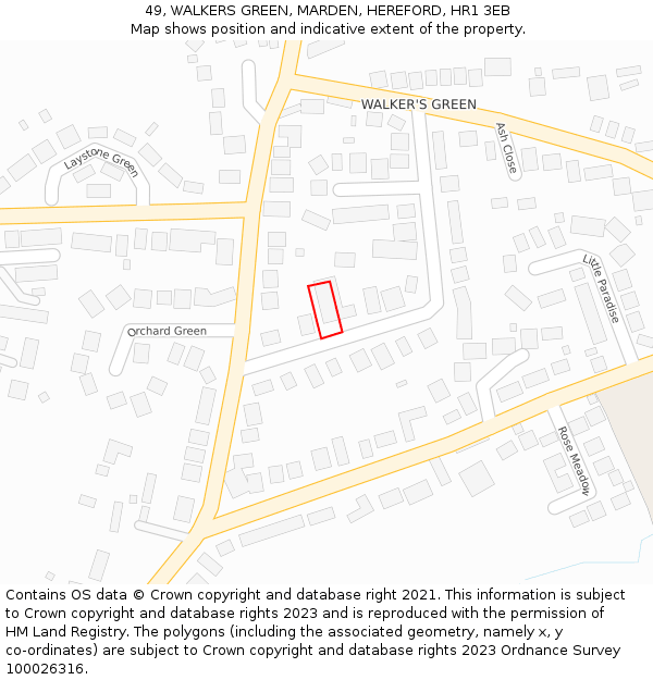 49, WALKERS GREEN, MARDEN, HEREFORD, HR1 3EB: Location map and indicative extent of plot