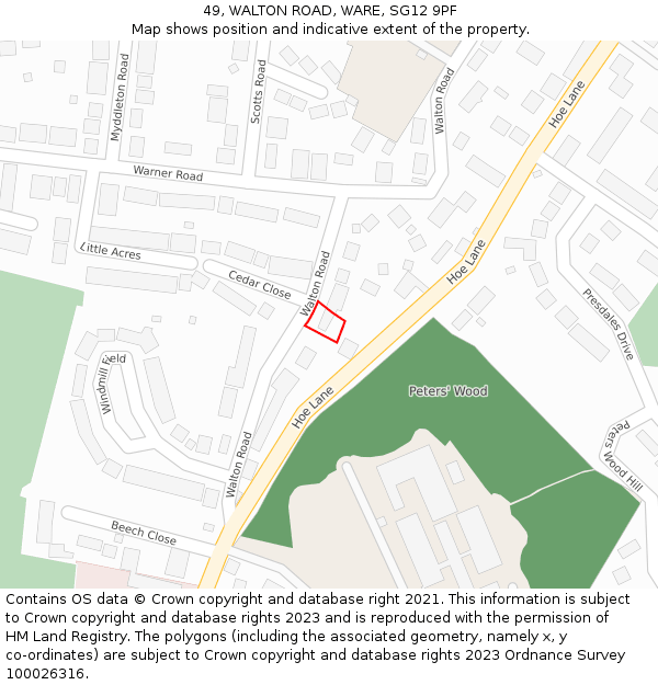 49, WALTON ROAD, WARE, SG12 9PF: Location map and indicative extent of plot