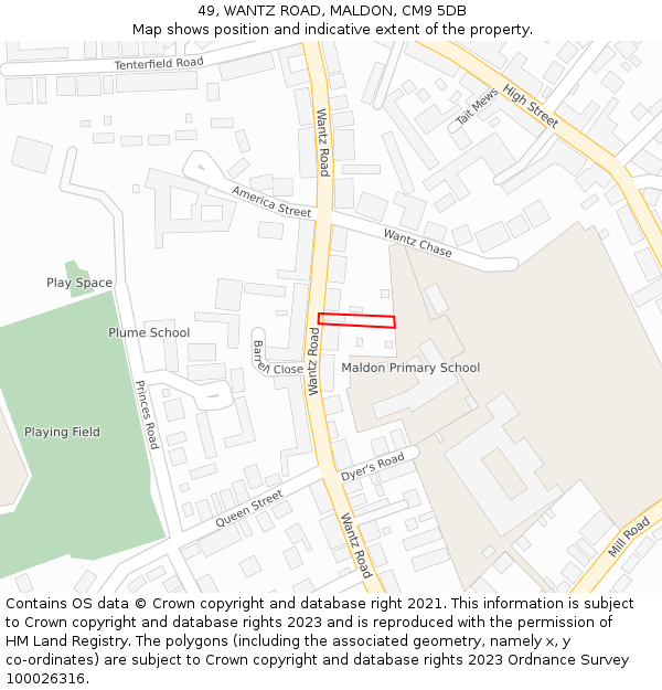 49, WANTZ ROAD, MALDON, CM9 5DB: Location map and indicative extent of plot