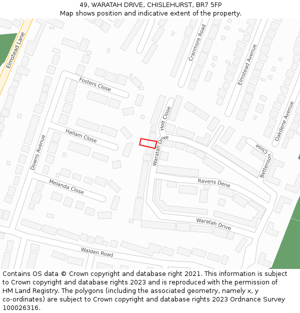 49, WARATAH DRIVE, CHISLEHURST, BR7 5FP: Location map and indicative extent of plot