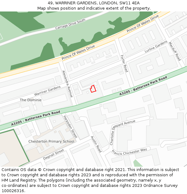 49, WARRINER GARDENS, LONDON, SW11 4EA: Location map and indicative extent of plot