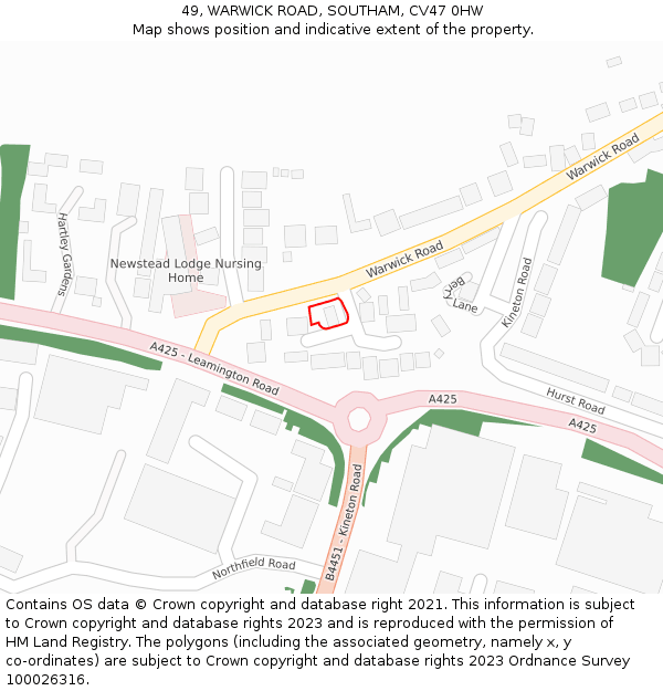 49, WARWICK ROAD, SOUTHAM, CV47 0HW: Location map and indicative extent of plot