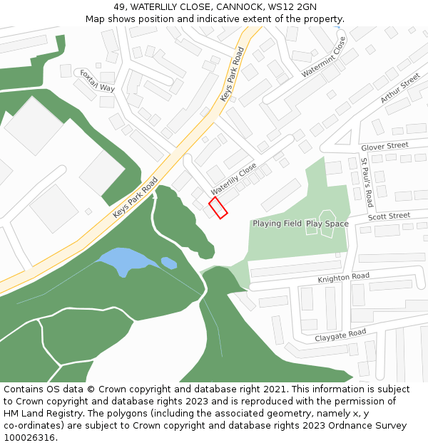 49, WATERLILY CLOSE, CANNOCK, WS12 2GN: Location map and indicative extent of plot