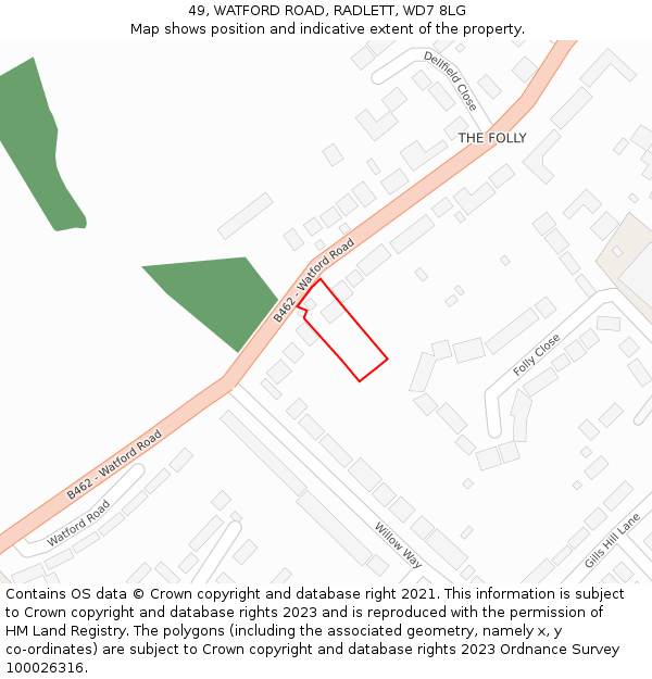 49, WATFORD ROAD, RADLETT, WD7 8LG: Location map and indicative extent of plot