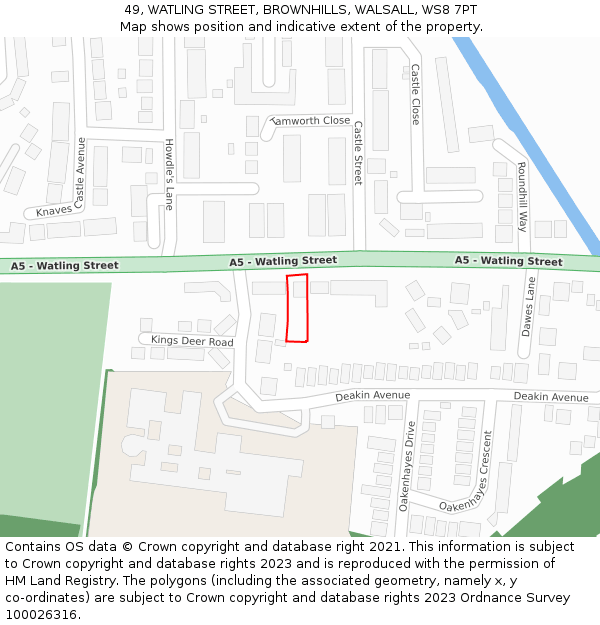 49, WATLING STREET, BROWNHILLS, WALSALL, WS8 7PT: Location map and indicative extent of plot