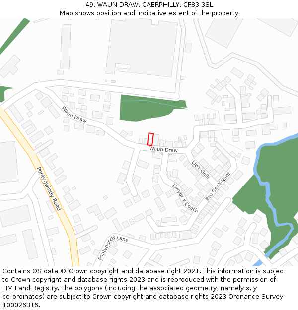49, WAUN DRAW, CAERPHILLY, CF83 3SL: Location map and indicative extent of plot