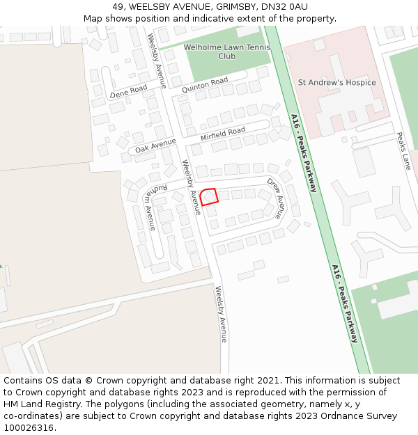 49, WEELSBY AVENUE, GRIMSBY, DN32 0AU: Location map and indicative extent of plot
