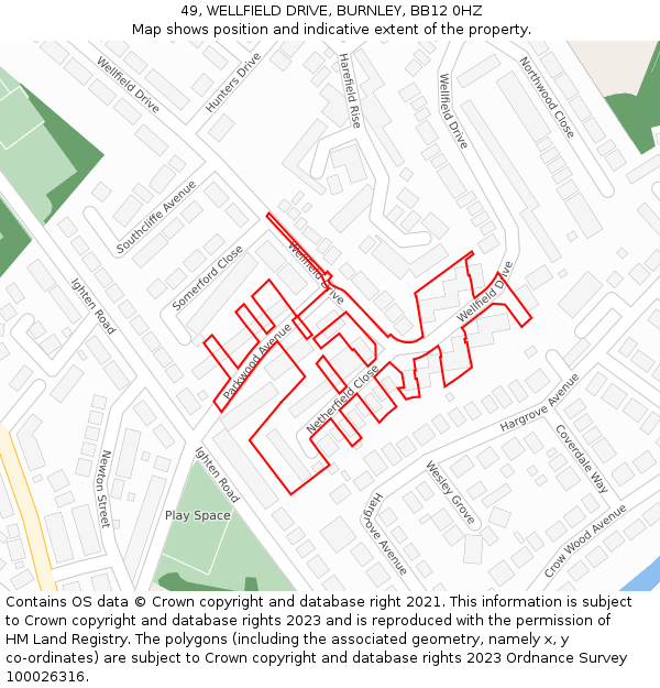 49, WELLFIELD DRIVE, BURNLEY, BB12 0HZ: Location map and indicative extent of plot