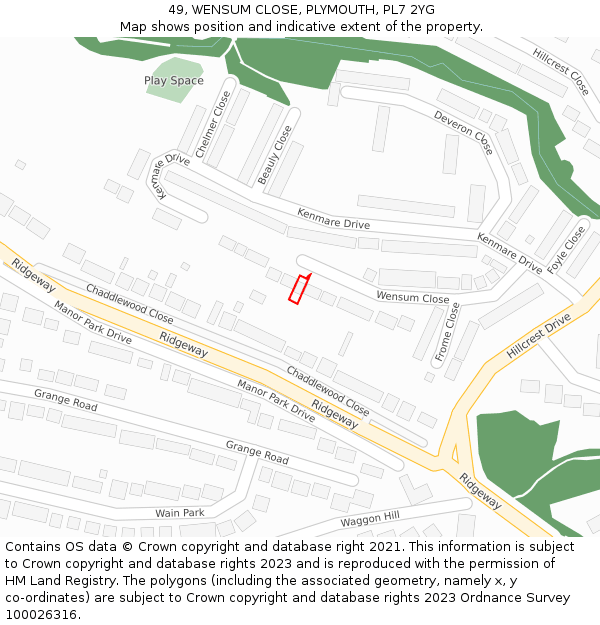 49, WENSUM CLOSE, PLYMOUTH, PL7 2YG: Location map and indicative extent of plot