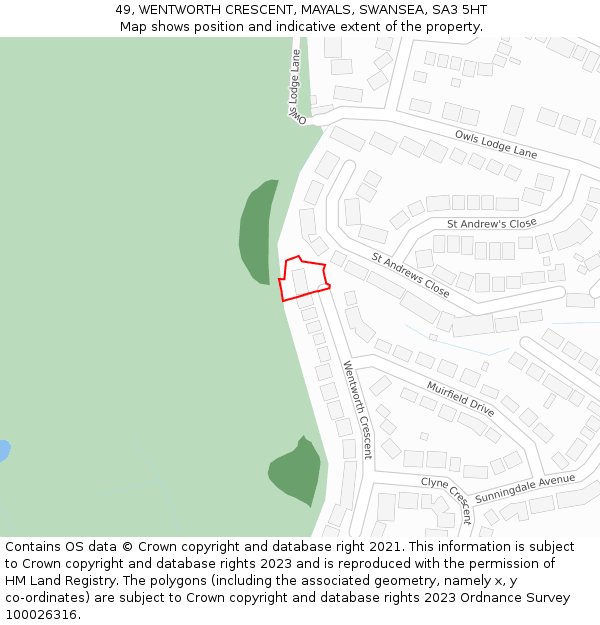 49, WENTWORTH CRESCENT, MAYALS, SWANSEA, SA3 5HT: Location map and indicative extent of plot