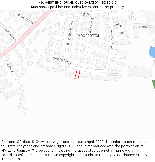 49, WEST END DRIVE, CLECKHEATON, BD19 6JD: Location map and indicative extent of plot