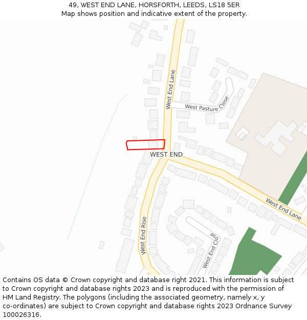 49, WEST END LANE, HORSFORTH, LEEDS, LS18 5ER: Location map and indicative extent of plot