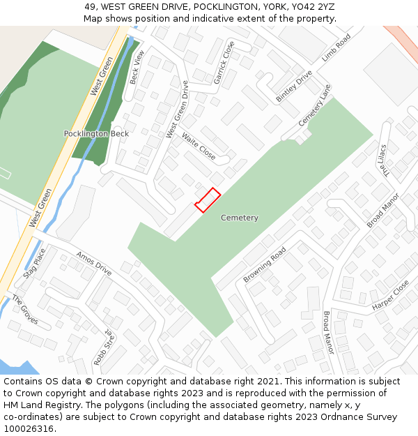 49, WEST GREEN DRIVE, POCKLINGTON, YORK, YO42 2YZ: Location map and indicative extent of plot