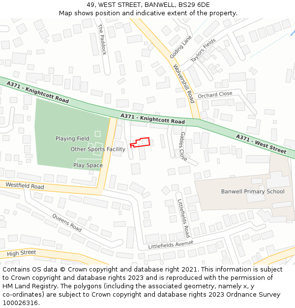 49, WEST STREET, BANWELL, BS29 6DE: Location map and indicative extent of plot